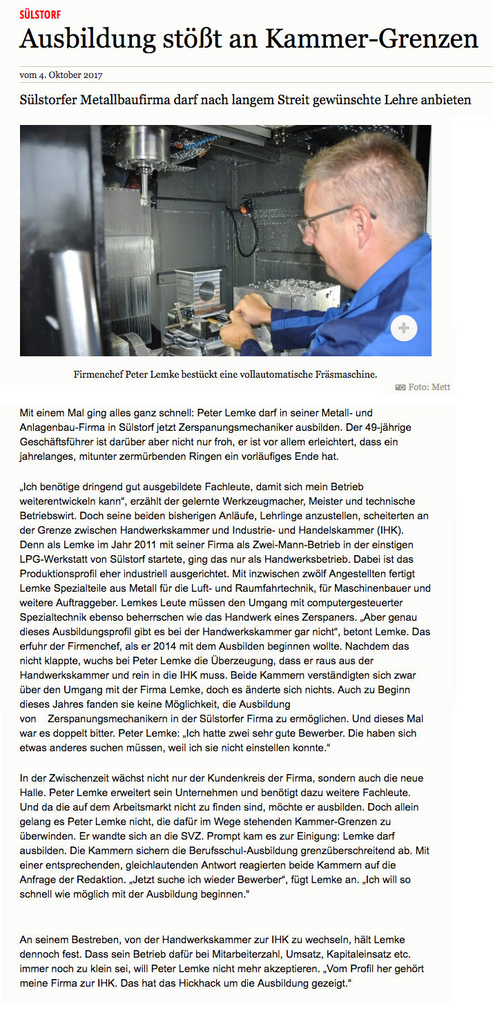 Artikel in der SVZ